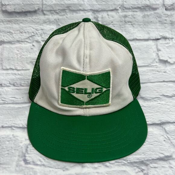 Selig Vintage Big Patch Logo Snapback Mesh Trucker Hat Cap Green White